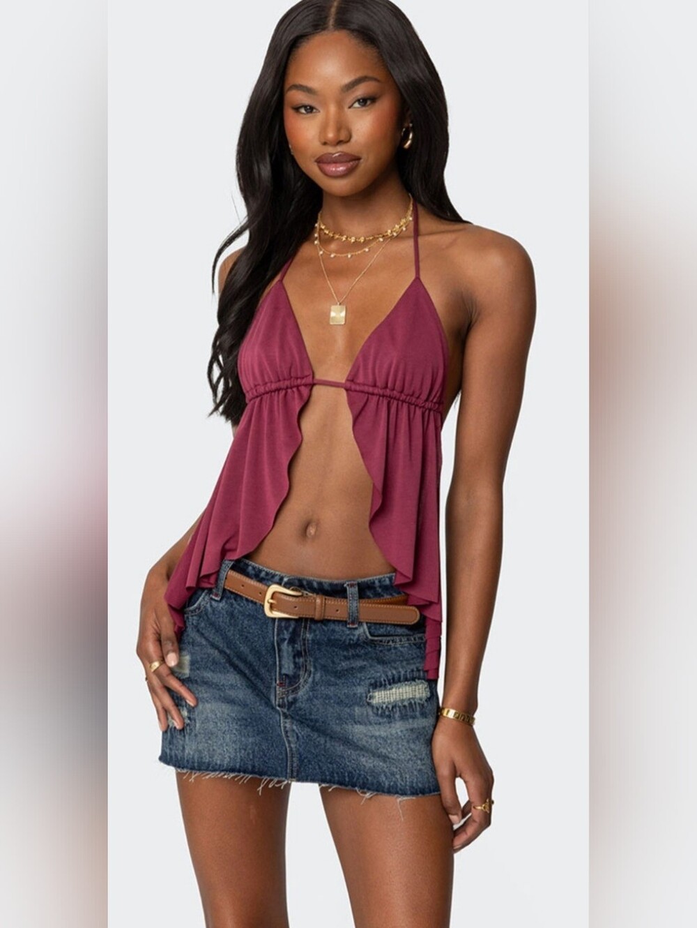 Edikted Calla Split Front Backless Halter Top XS